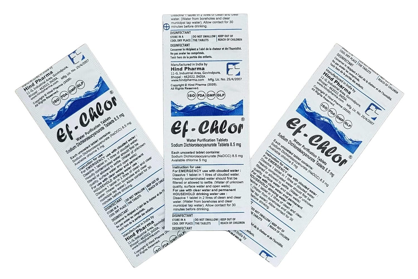 Ef-Chlor 8.5 mg Water Purification Tablets â€“ Treats 1â€“2 litres per Tablet | Essential for Travel, Camping, Hiking & Emergency Kits | Pack of 100 Tablets