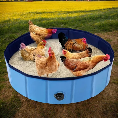 Chicken Dust Bath Tub, Foldable Manure Bathtub, PVC Non-Slip Reusable Pet Feeder, Easy to Clean, for Ducks, Poultry, Farm, Lawn, Backyard Use, 80x20cm/31.5x7.87 inches