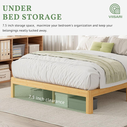 Viisari Bamboo Wood Twin Bed Frame No Box Spring Needed, 10 Inch Twin Platform Bed Frame with Steel Slats, Solid Foundation, Easy to Assembled, Noise-Free