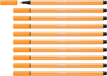 STABILO Pen 68 Orange Pack of 10 - Premium Felt-tip Pen