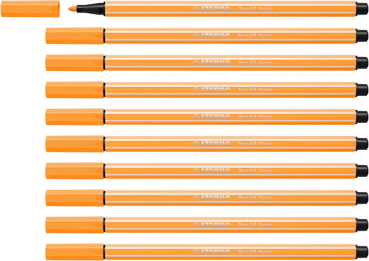 STABILO Pen 68 Orange Pack of 10 - Premium Felt-tip Pen