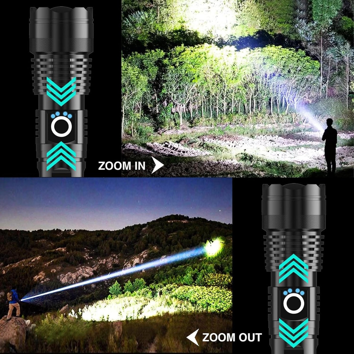Rupyria LED Rechargeable Flashlights, 10000 Lumen Super Bright Led Flashlights with 5 Light Modes, Waterproof Design, Powerful Handheld Flash Light for Camping, Emergencies, Outdoor, Hiking (Black)