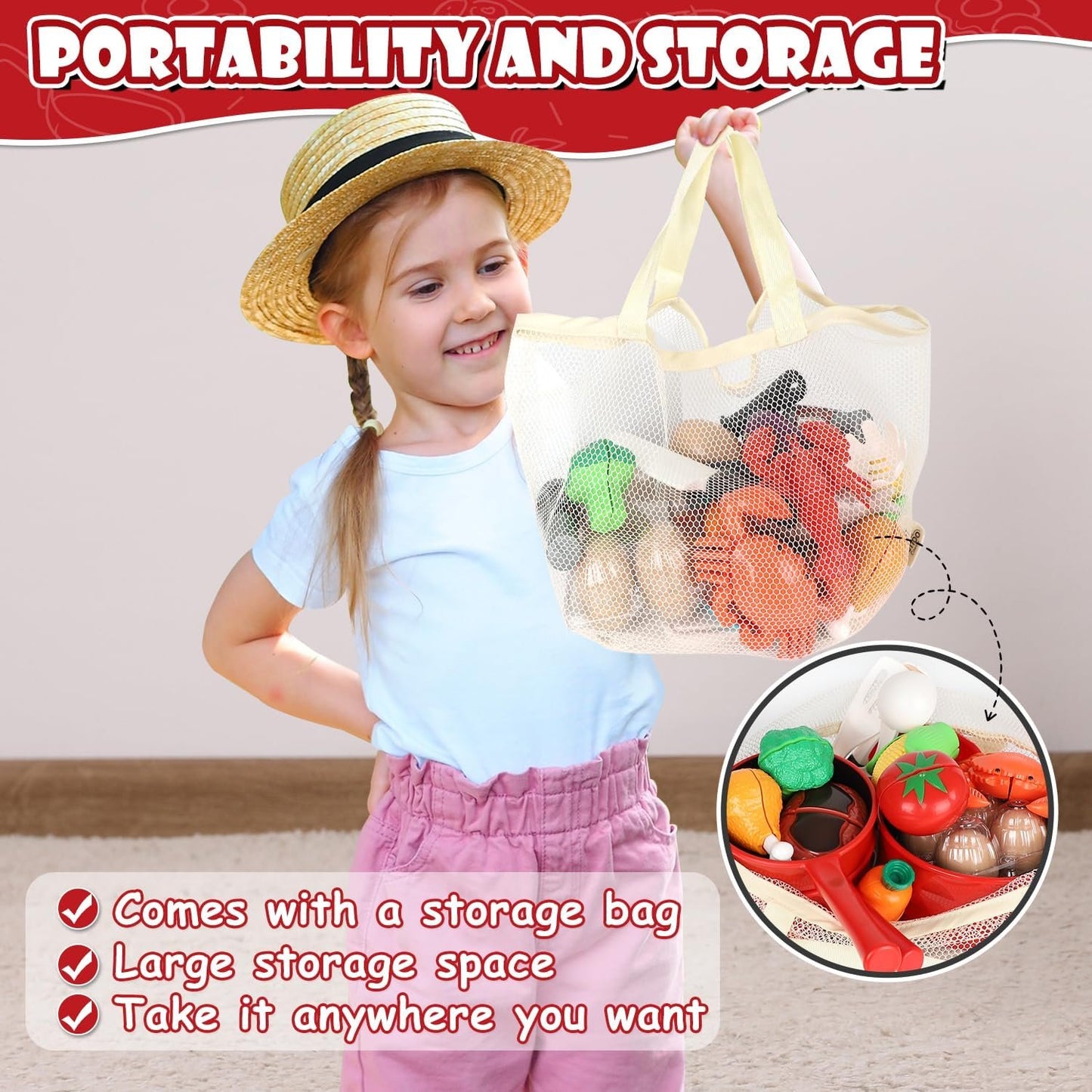 Lehoo Castle Play Kitchen Accessories, Play Pots and Pans Sets for Kids Kitchen, Play Food Sets for Kids, Kitchen Play Set Toddler Cooking Set, Toy Foods for Toddlers 3-5 Girls