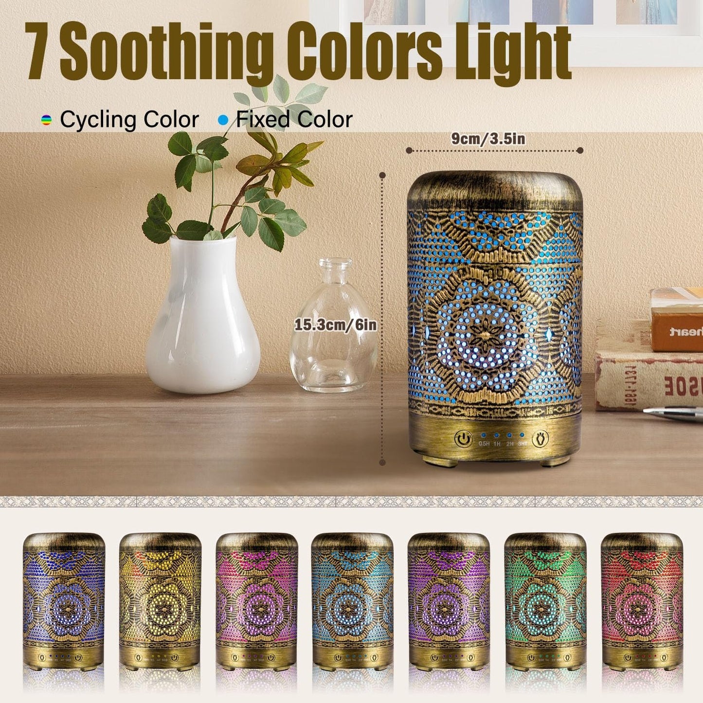 Diffuserlove Essential Oil Diffuser 100ml Aromatherapy Diffuser Cool Mist Humidifiers 7 Color LED Night Lights for Home Office Yoga 3.5 * 6Inchs
