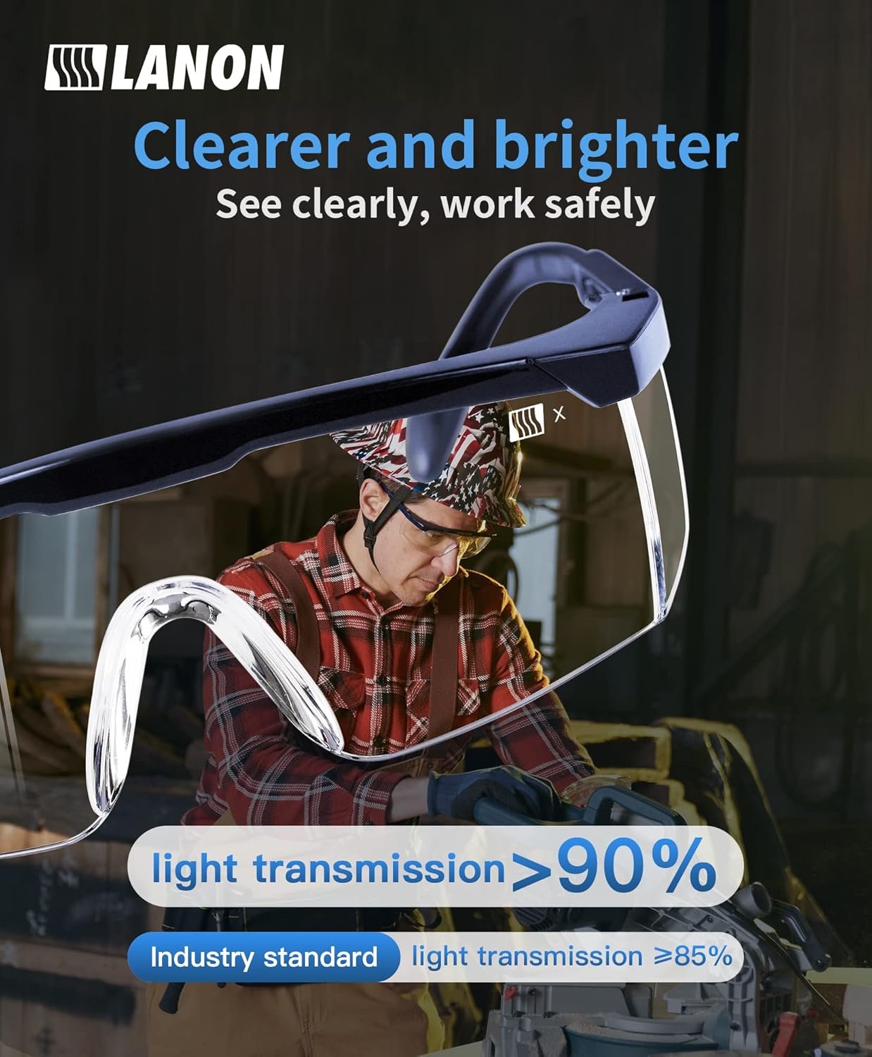 LANON ANSI Z87+ Safety Glasses,3X Anti-Fog Safety Goggles with Adjustable Temples, Scratch Resistant,Side Protection, Clear Protective Eyewear, Lab Goggles