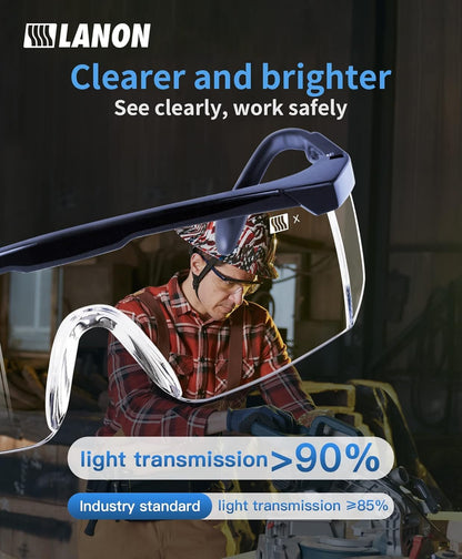 LANON ANSI Z87+ Safety Glasses,3X Anti-Fog Safety Goggles with Adjustable Temples, Scratch Resistant,Side Protection, Clear Protective Eyewear, Lab Goggles