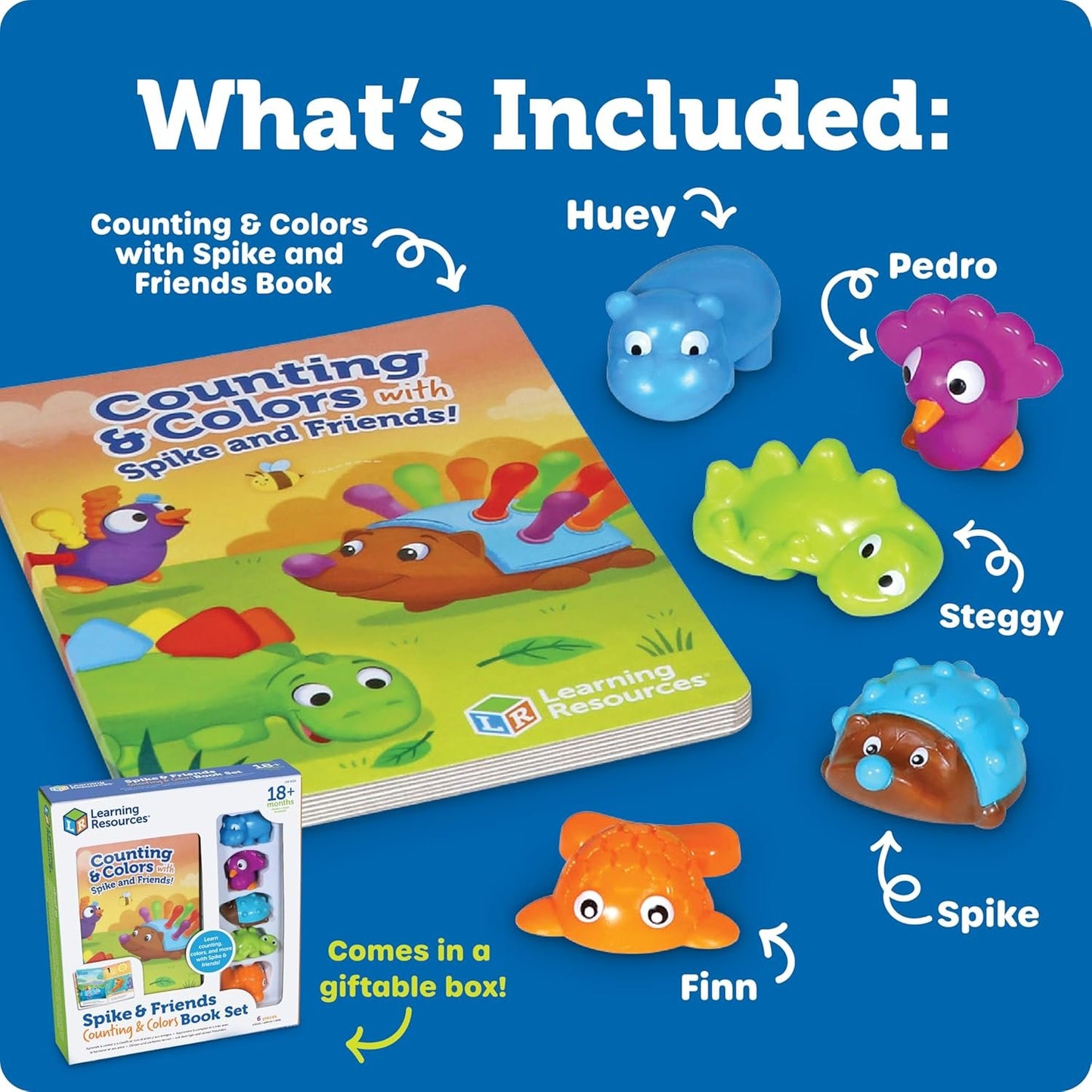 Learning Resources LER9124 Spike and Friends Counting & Colours Book, Toddler Activities, Educational Set, Colour Teaching Toys, 6 Pieces, Age 18 Month+
