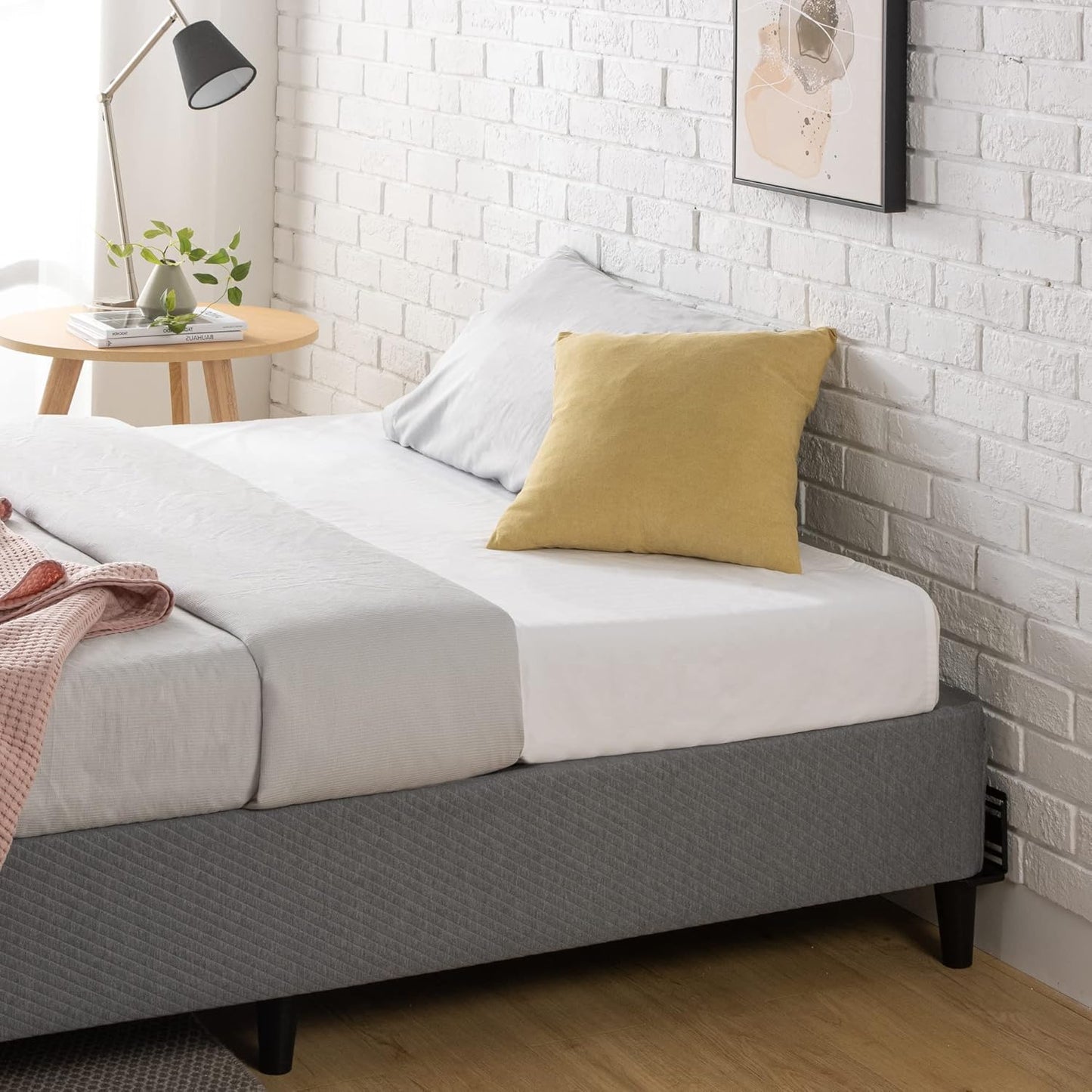 Single Bed Frame, Zinus Upholstery Bed Base Ensemble, Dark Grey