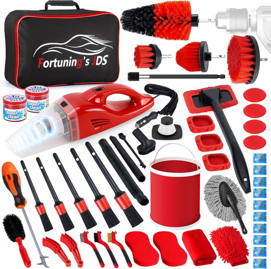 55PCS Car Detailing Kit Interior Cleaner with High Power Handheld Vacuum, Car Detailing Brush Set, Car Cleaning Kit, Drill Brush Set, Car Cleaning Tools Brushes for Interior, Exterior, Wheels