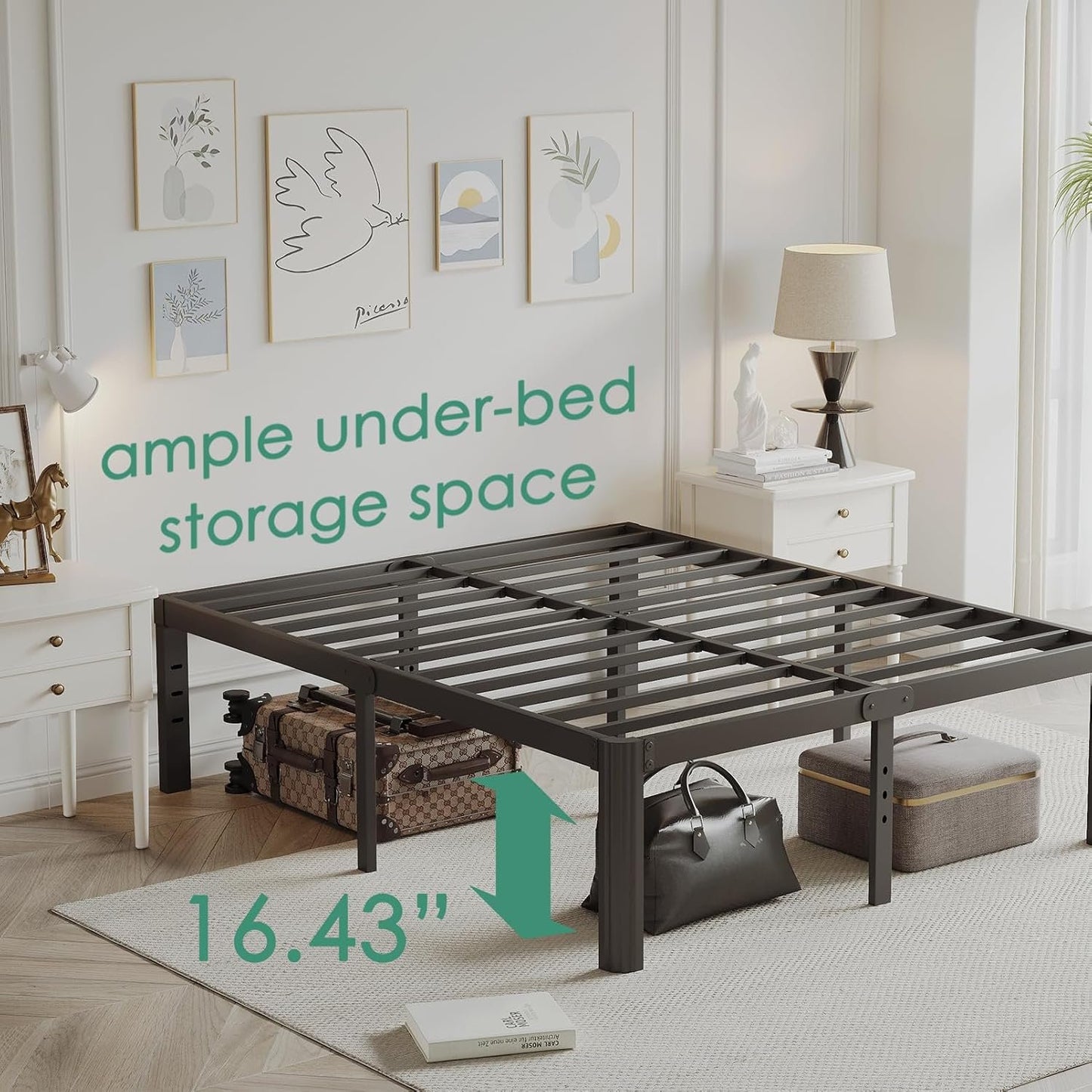 LAKKURI 18 Inch High Cal King Bed Frame No Box Spring Needed, Platform Metal California King Bed Frame, Easy Assembly, Noise Free, Heavy Duty, Black