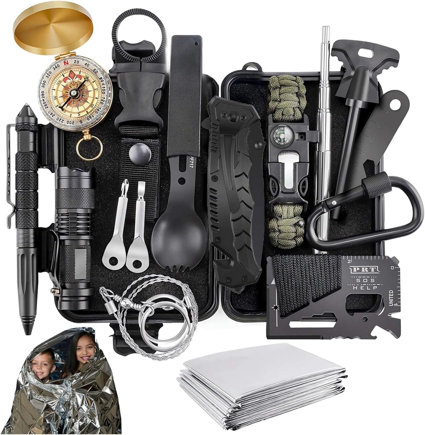 YELINTIAN 16 in 1 Survival Kit, Multi-Purpose Emergency Survival Kit,Multi-Tools Survival Gear and Equipment with Molle Pouch, Gifts for Dad Men Camping Hiking Outdoor Emergency