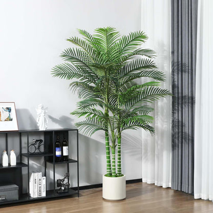 OAKRED Artificial Palm Tree, 7FT Fake Tree for Indoor,Faux Golden Cane Palm Tree with White Planter and Fake Moss, Fake Tropical Plant for Home Decor Office Porch