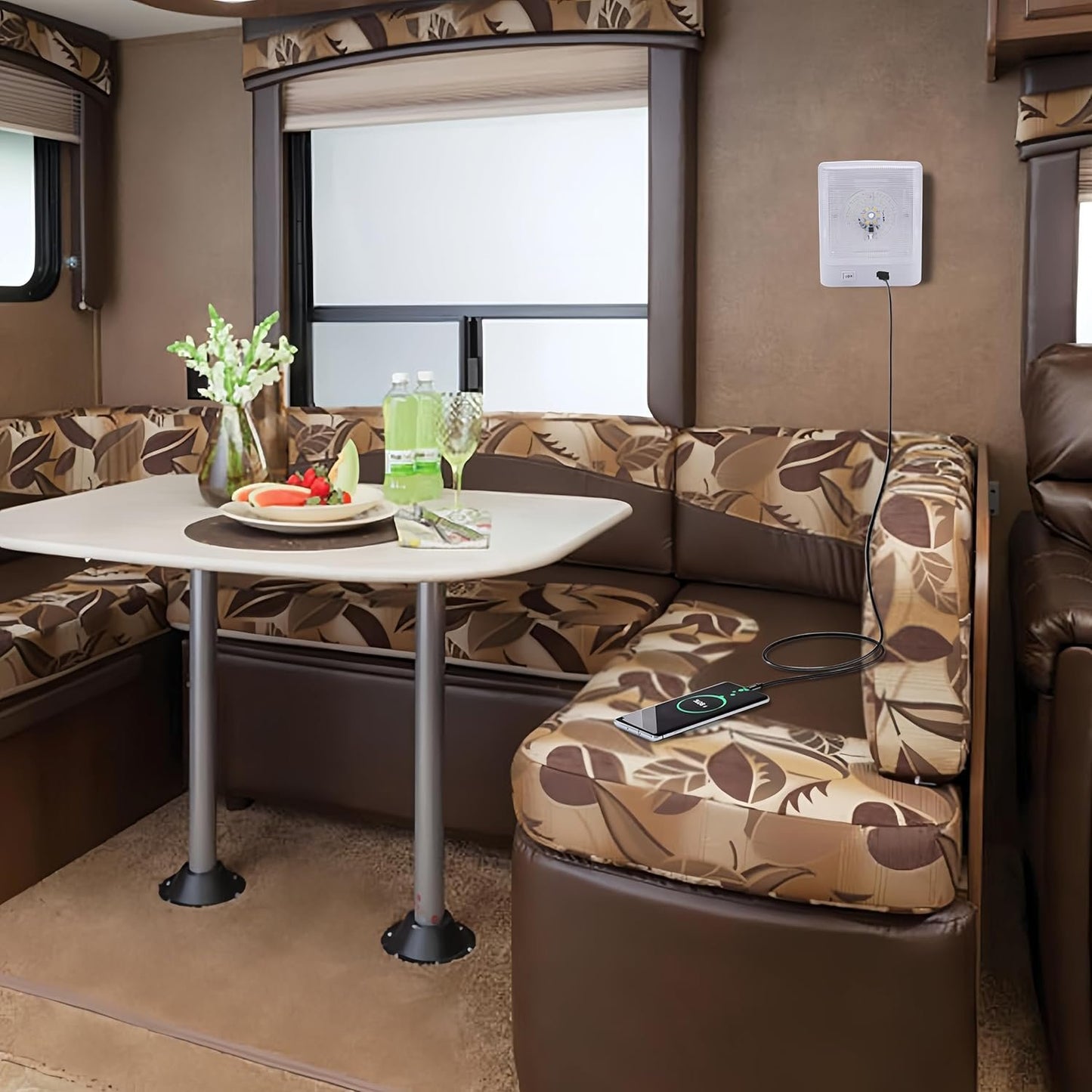 Facon 12V RV Interior Lights with Fast USB Charger (5V/2.4A), Dual-Tone 3000K/4000K Smart Lighting Upgrade for RVs, Campers, Boats, Square Single Pancake RV Lighting