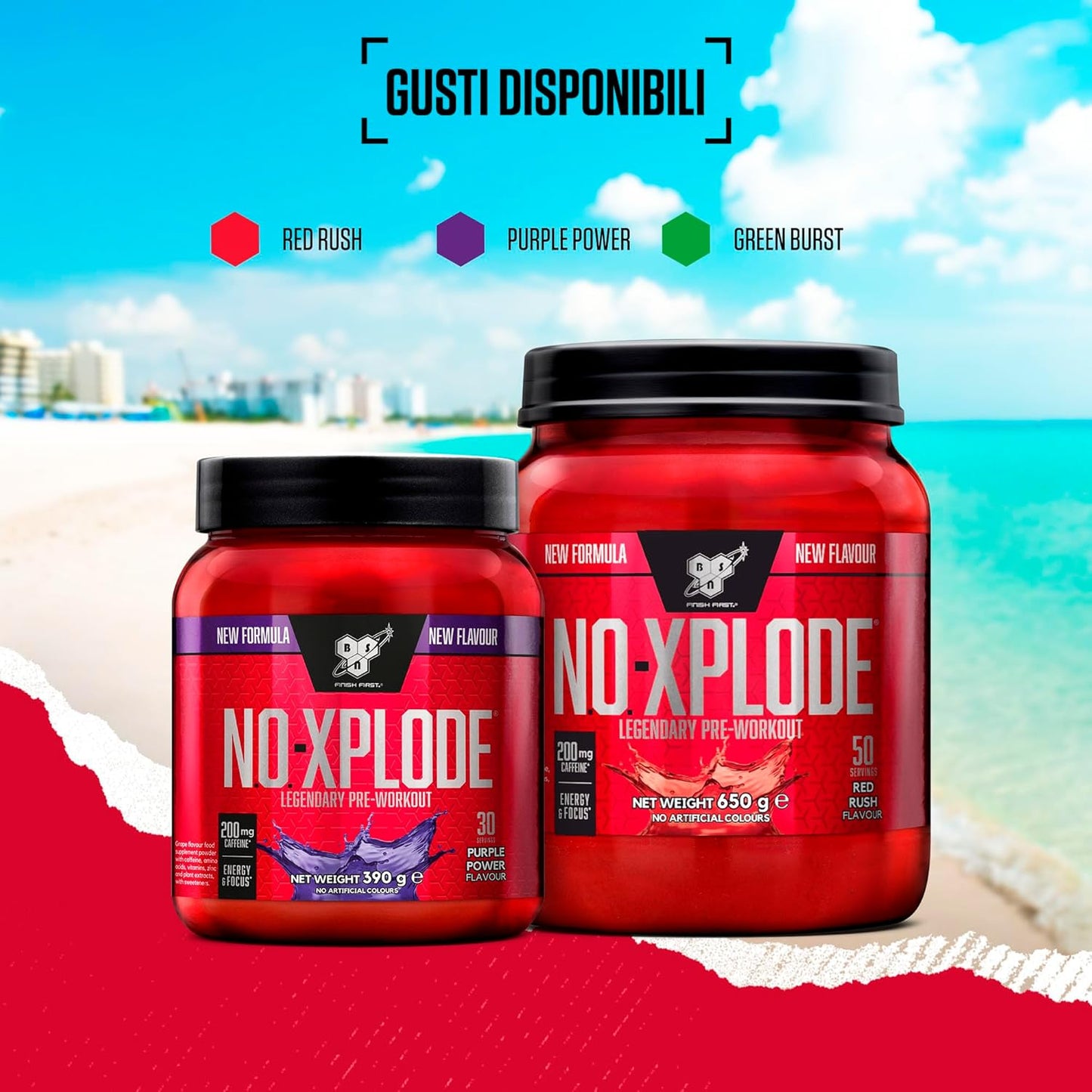 BSN Nutrition N.O.-Xplode Pre-Workout Powder Food Supplement, Support for Energy and Concentration with Caffeine, Amino Acids, Vitamin C and Zinc, Green Burst Flavour, 50 Servings, 650 g