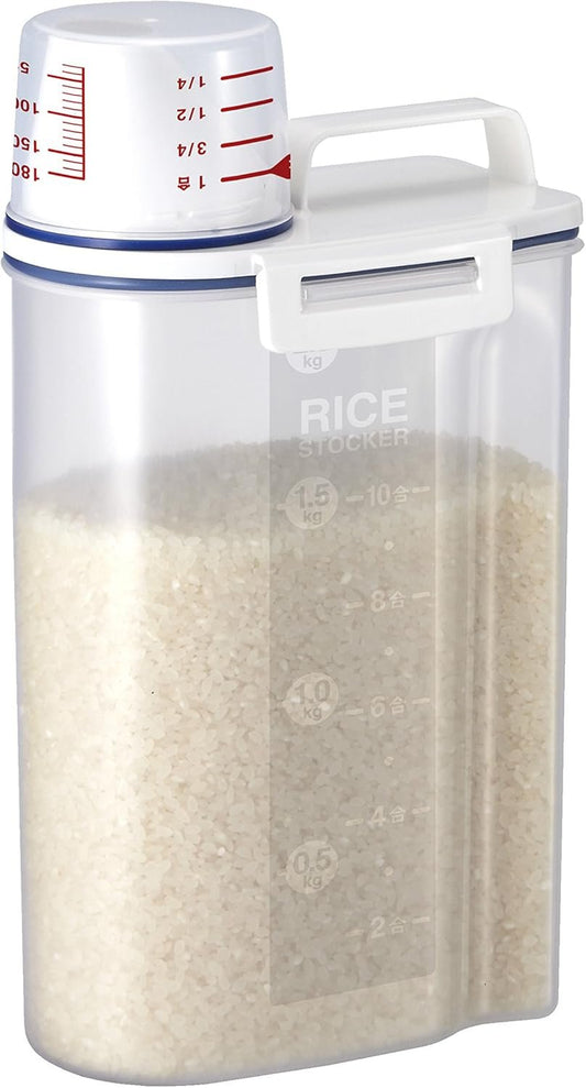 Asvel Rice Container Bin with Pour Spout Plastic Clear 2L, 7509, Plastic, White, Clear, 1 Pack