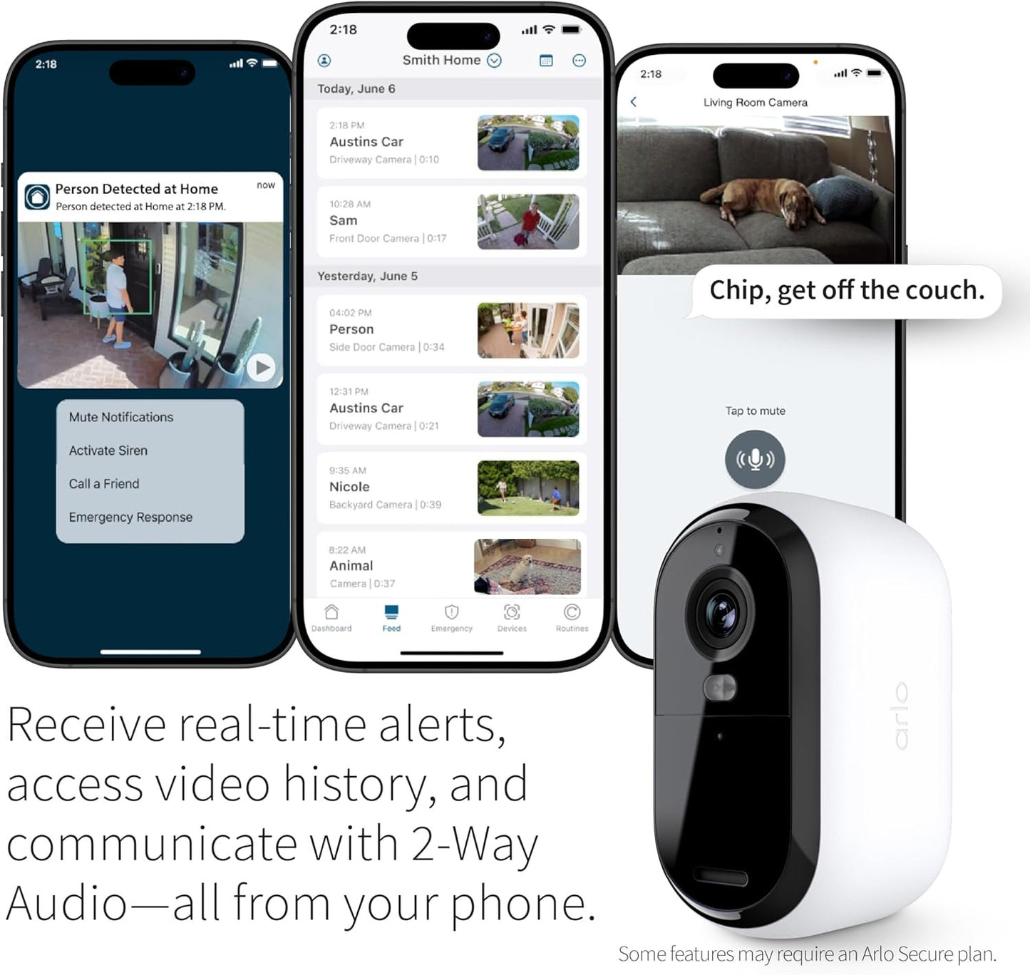 Arlo Essential Security Camera 1080p HD | Outdoor - Indoor | 2nd Gen | Wireless with Spotlight, 2-Way Audio, Color Night Vision, Live Stream, Real Time Notifications, Wide Angle - White, 3 Cameras