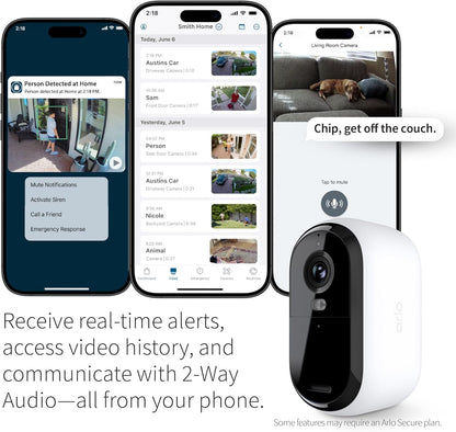 Arlo Essential Security Camera 1080p HD | Outdoor - Indoor | 2nd Gen | Wireless with Spotlight, 2-Way Audio, Color Night Vision, Live Stream, Real Time Notifications, Wide Angle - White, 3 Cameras