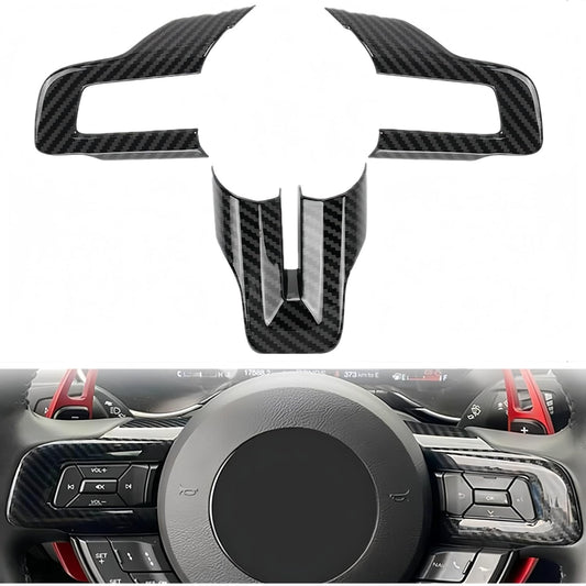 KDFUHRUI Steering Wheel Cover Trim for Ford Mustang Accessories 2015 2016 2017 2018 2019 2020 2021ï¼Œ Car Interior Accessoriesï¼ŒCarbon Fiber (Black Carbon Fiber)