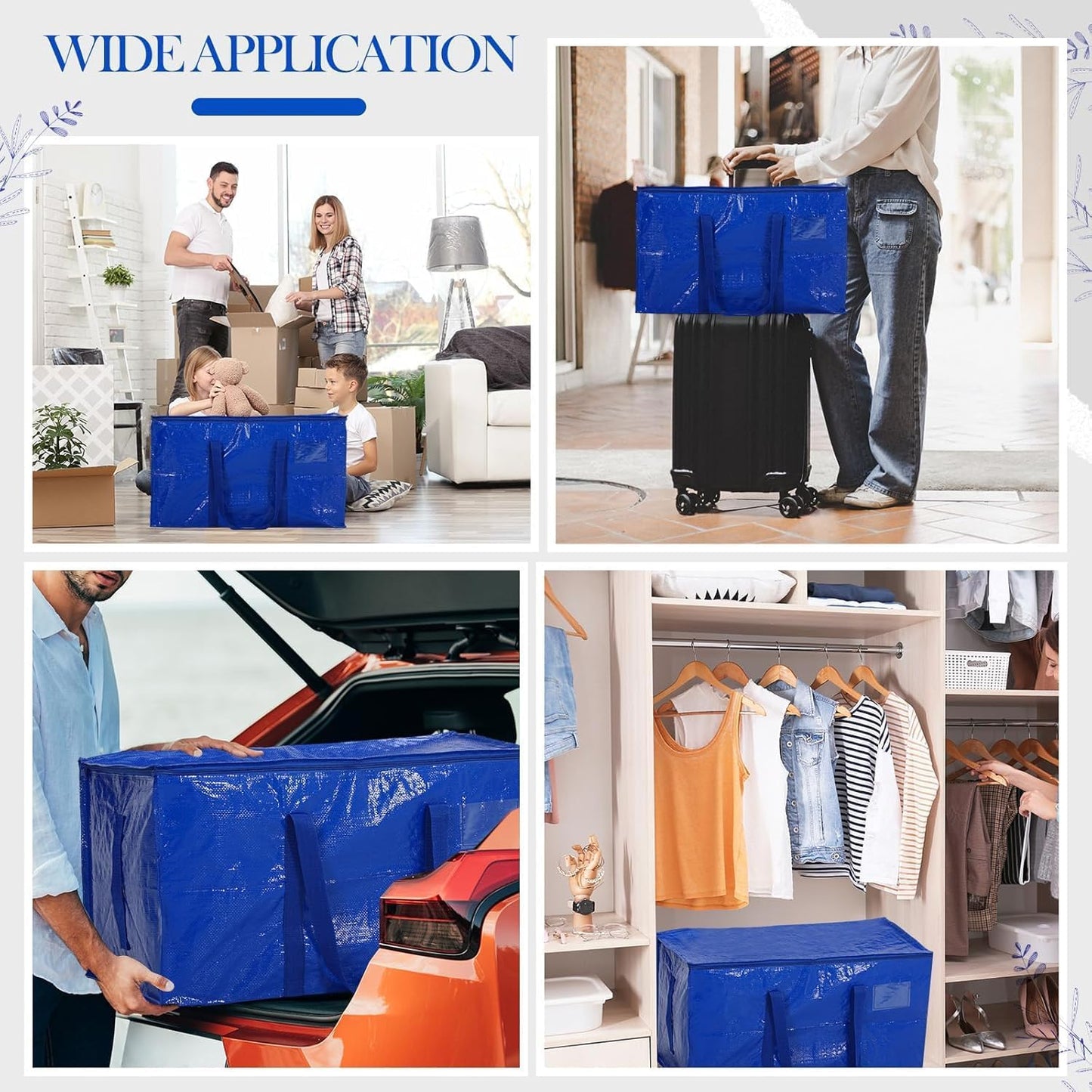 Heavy Duty Moving Bags with Zippers and Strong Handles, Packing Bags for Moving, Storage, Travel, Camping, Space-Saving Alternative to Moving Boxes, College Essentials, Moving Supplies (3Blue&3Black)