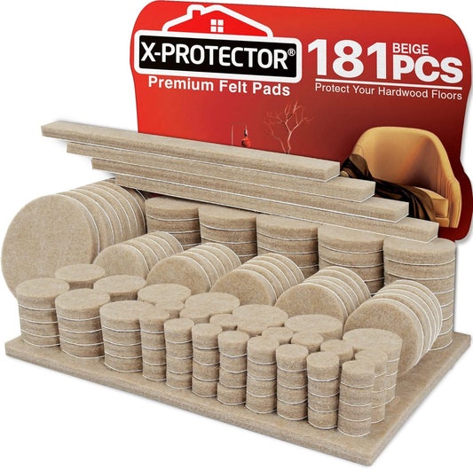 X-PROTECTOR Felt Furniture Pads 181 Pack - Premium Felt Pads Furniture Feet Your Best Wood Floor Protectors - Protect Your Hardwood Flooring