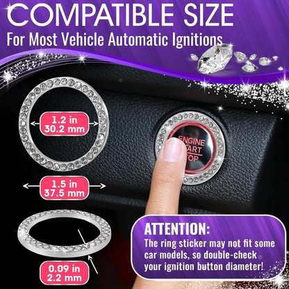 Bling Car Decor SD-1003 Crystal Rhinestone Car Bling Sticker Ring Emblem, Auto Start Engine Ignition Key & Button Bling, by (Silver) by