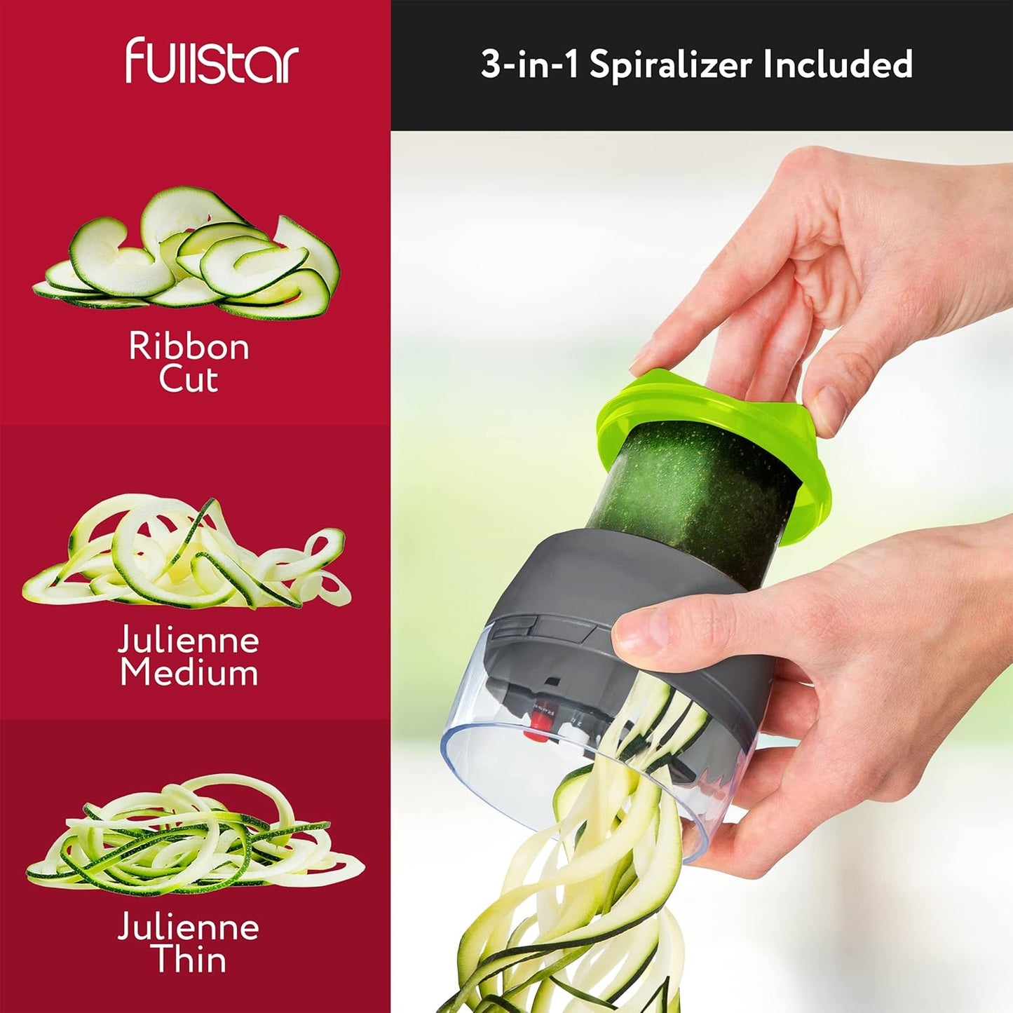 FULLSTAR All-in-1 Vegetable Chopper Gray and Green, Mandoline Slicer & Cheese Grater - Multi Blade French Fry Cutter & Veggie Dicer, Includes Handheld Spiralizer - Kitchen Gadgets