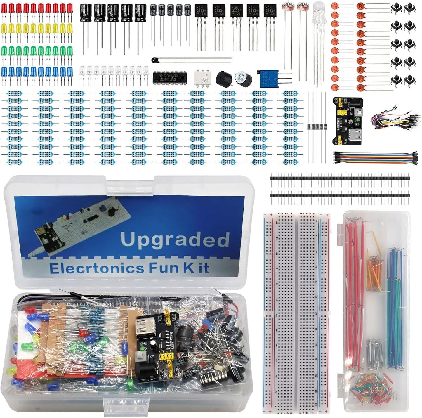 Starter Kit for Electronic Components with 830 Holes Breadboard Transistor Resistor Capacitors LED Buzzer Cable Resistor Different Components Compatible with Arduino with Raspberry Pi