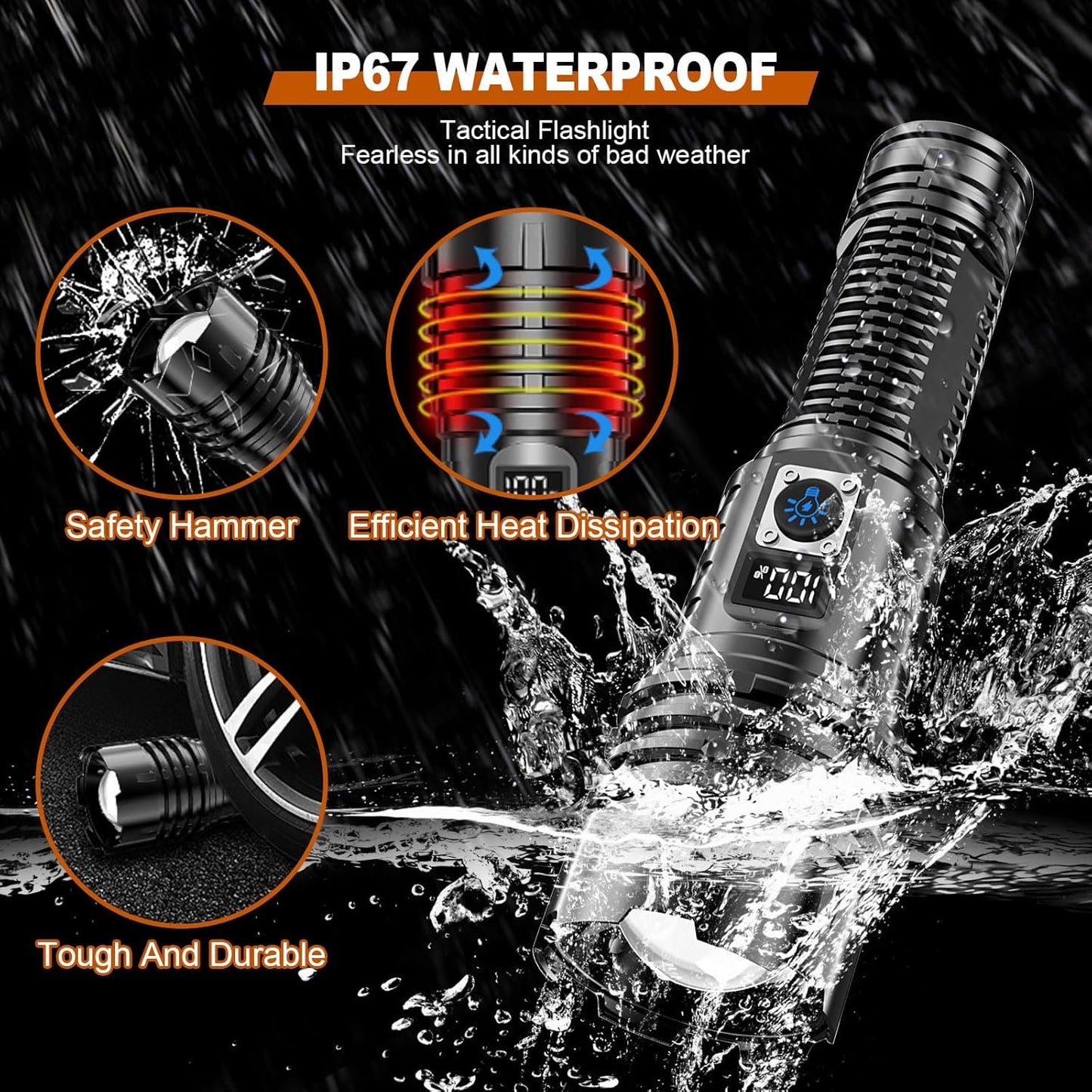 Shadowhawk Flashlights Rechargeable 500000 High Lumens, Tactical Led Flashlight with LCD Display XHM77.2 Flash Light, Brightest Flashlight Powerful Lampe De Poche for Camping Emergency Gift