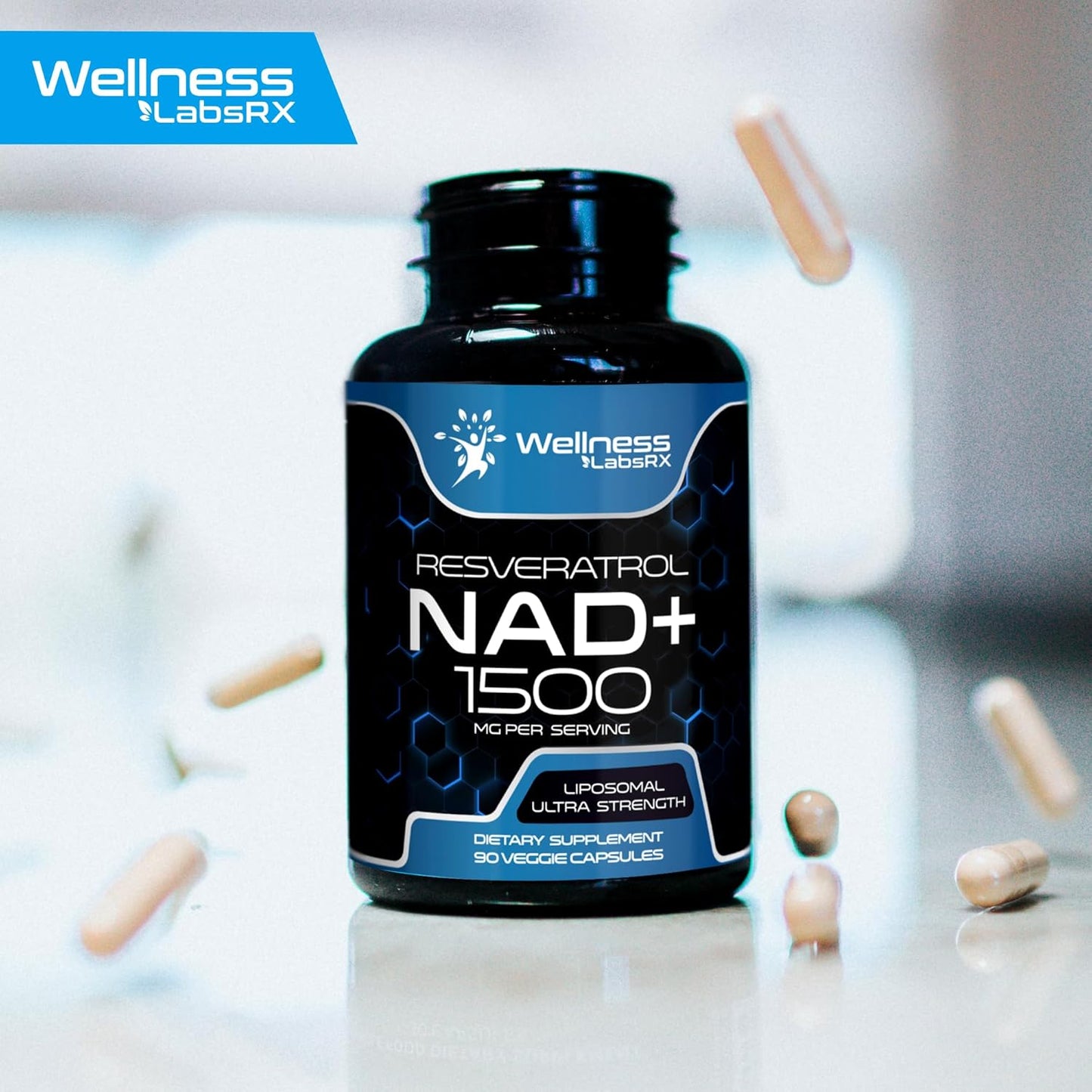 NAD Supplement, 1500mg - Liposomal NAD+ Supplement with Resveratrol, NAD Plus Boosting - Support Cellular Health, Stamina & Healthy Aging - Ultra Strength Capsules, USA Made
