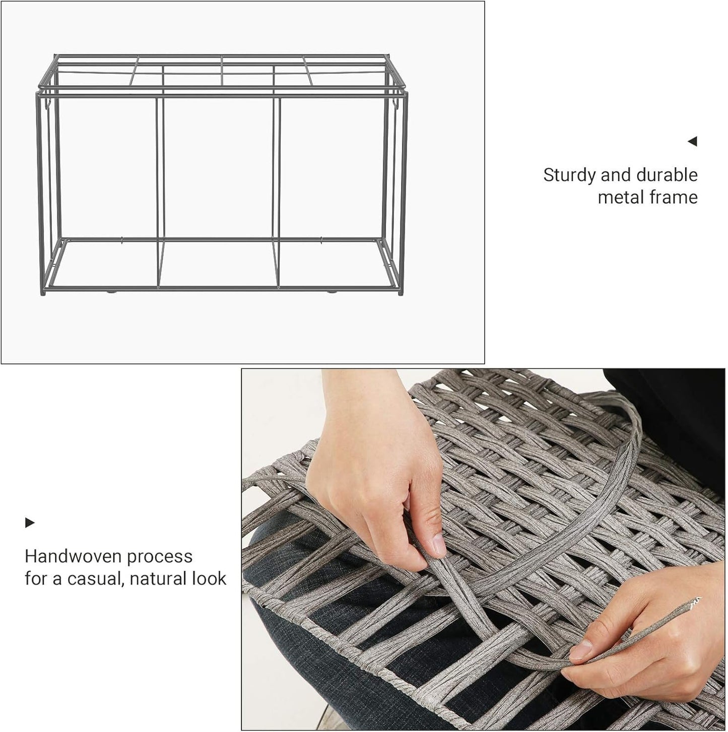 SONGMICS Storage Basket with Lid, 42.3 Gallon (160L) Storage Bin, Woven Blanket Storage Basket with Handles, Foldable, Removable Liner, Metal Frame, for Bedroom, Laundry Room, Gray URST76WG