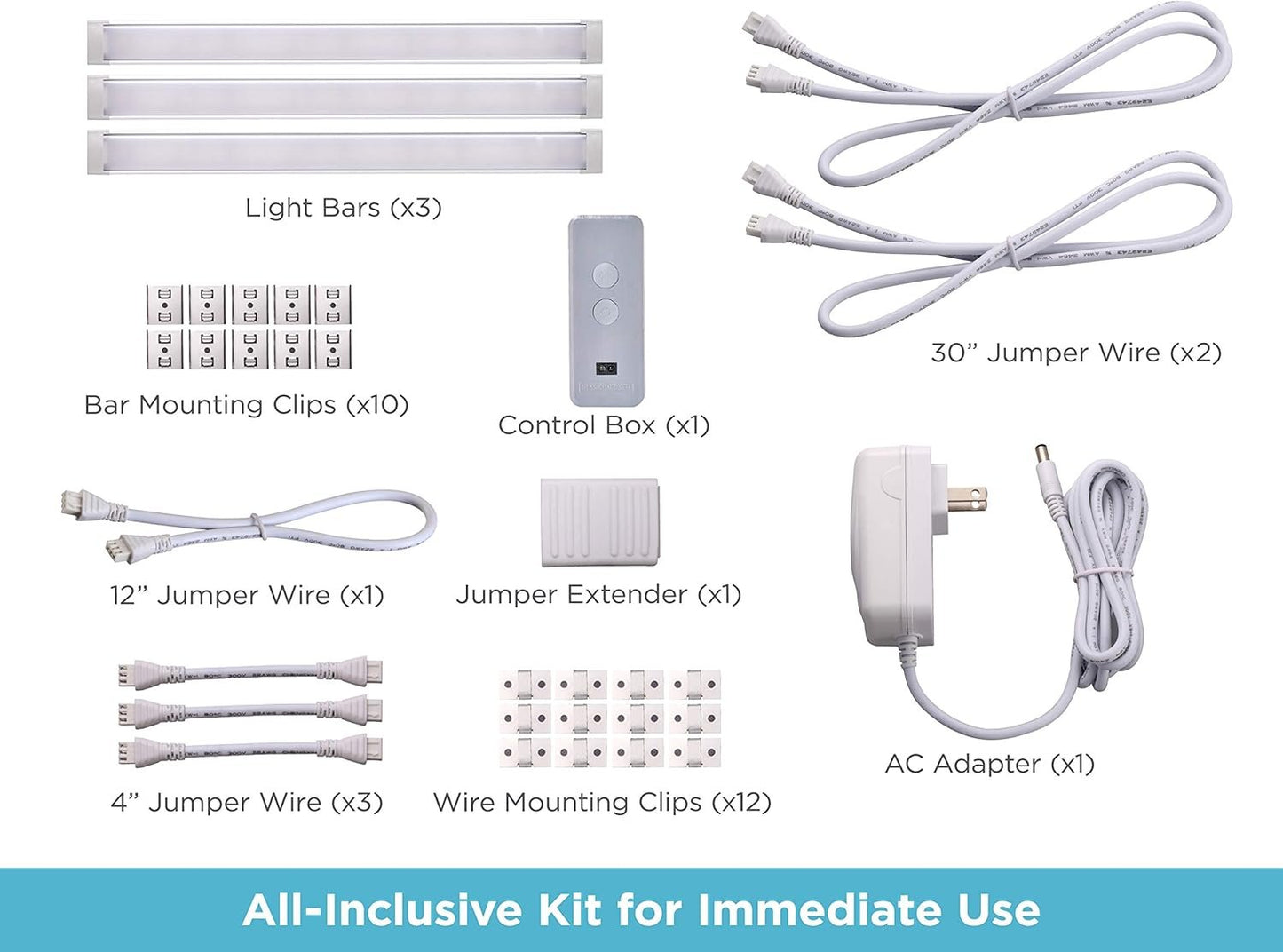 BLACK+DECKER Works with Alexa Smart Under Cabinet Lighting Kit, Adjustable LEDs, (3) 9" Bars White