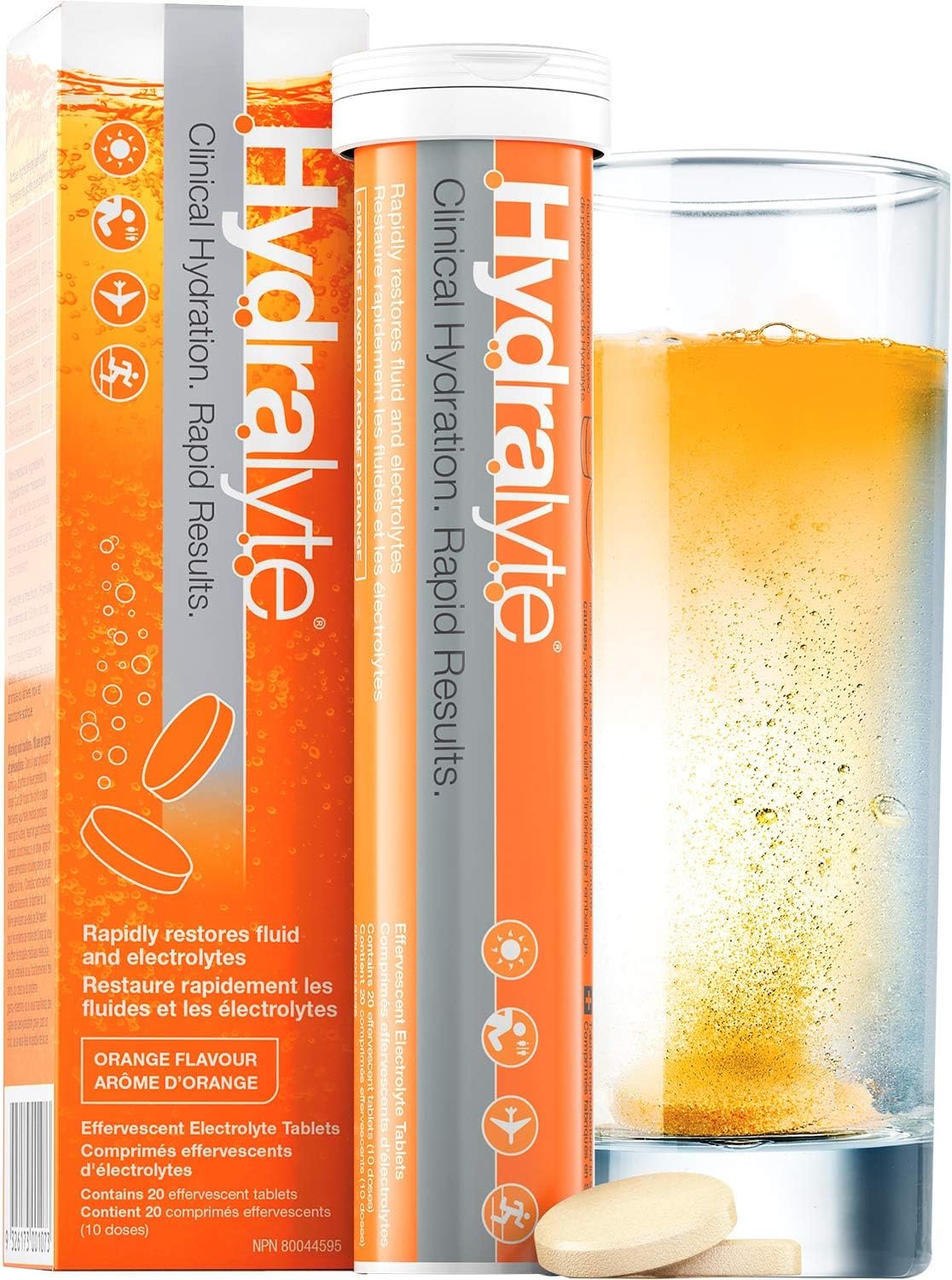 Hydralyte Effervescent Electrolytes Tablets - Orange 20 count + HydraLyte Electrolyte Powder, Lemonade Flavour (12 Servings)