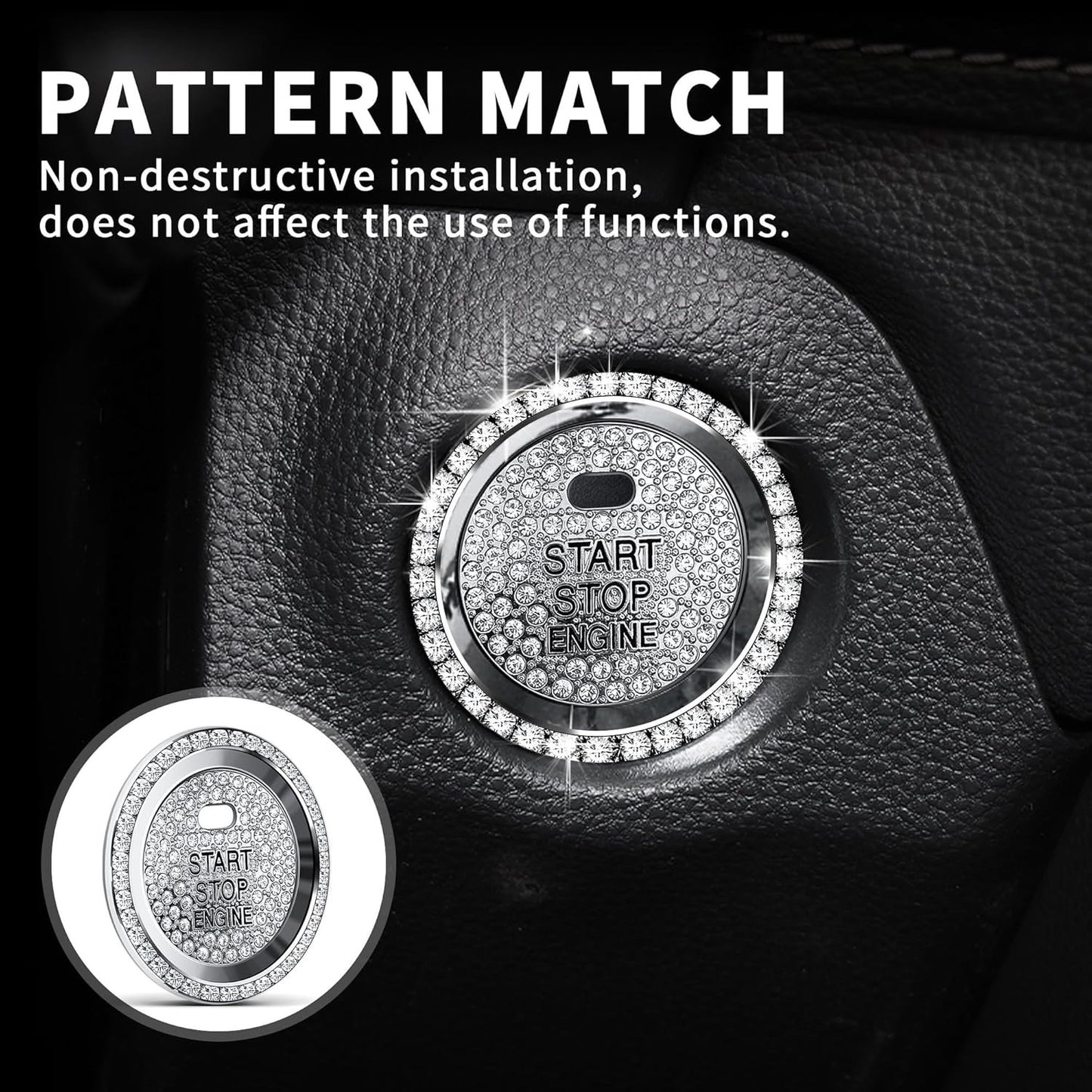 Polodunn Bling Crystal Car Interior Accessories for Toyota Rav4 2025 2024 2023 2022 2021 2020 2019 - Air Conditioner Knob Cover, Push Start Button Trim Rings (4 pcs)