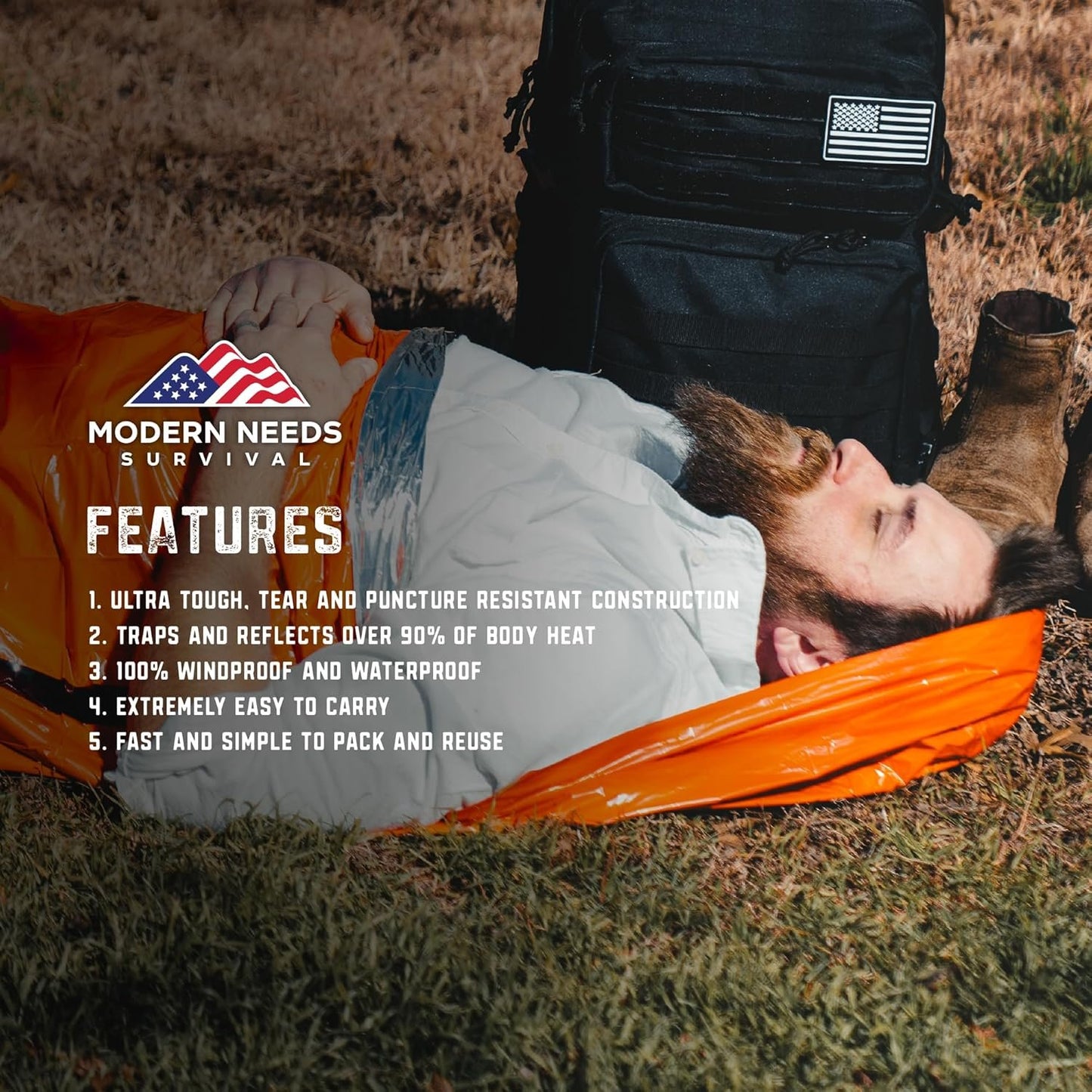 Modern Needs Emergency Sleeping Bag – Emergency Thermal Blankets for Survival – Use it as an Emergency Blanket & Thermal Bivy Sack – for Your Survival Gear and Supplies