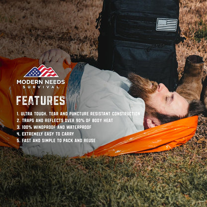 Modern Needs Emergency Sleeping Bag – Emergency Thermal Blankets for Survival – Use it as an Emergency Blanket & Thermal Bivy Sack – for Your Survival Gear and Supplies