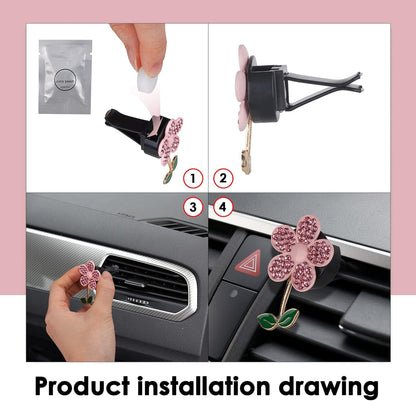 Biiange 6Pcs Bling Butterfly Daisy Air Vent Clips, Flower Car Air Vent Diffuser, Freshener with Butterfly Clip, Cute Decoration Car Interior Decor Bling Accessories for Women (Pink)