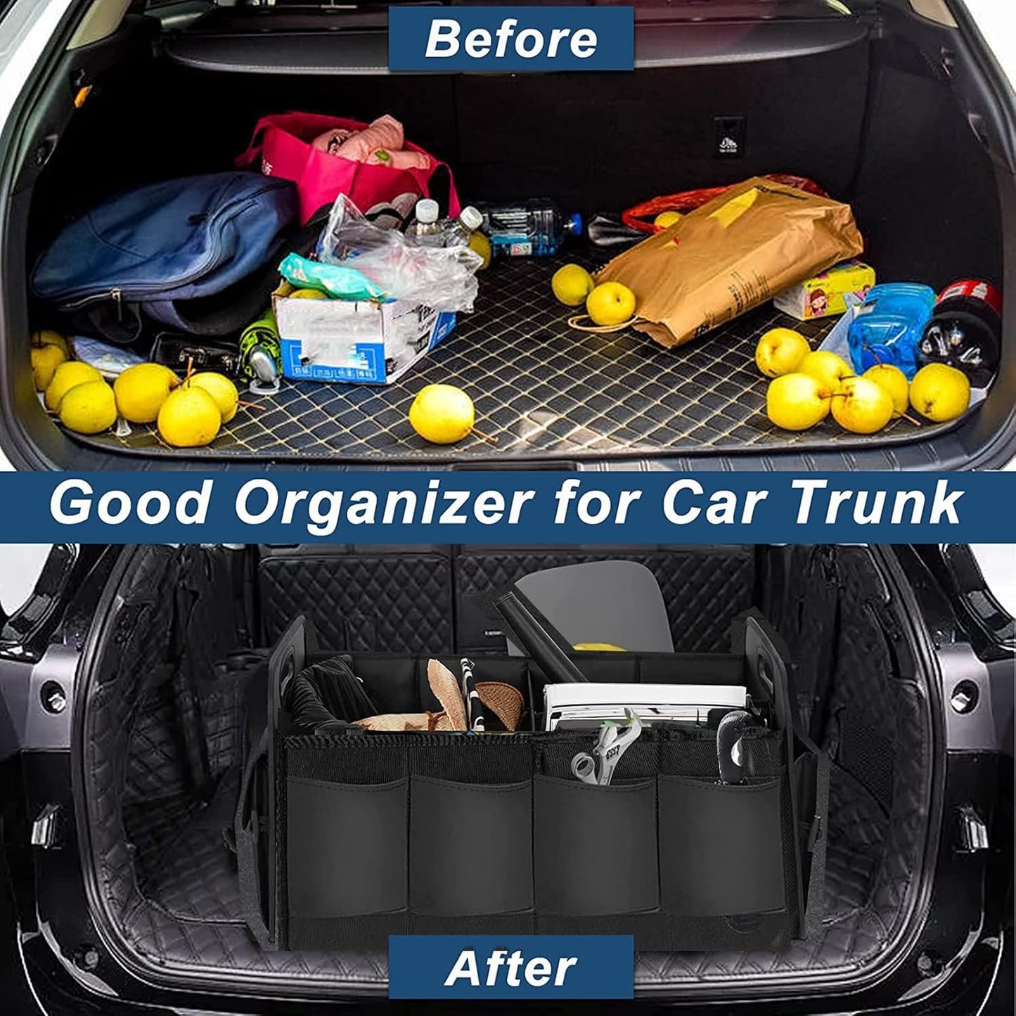 Trunk Organizer for Car,Foldable Multi Compartment Trunk Organizer for SUV,Large Capacity Waterproof Car Trunk Organizer with Adjustable Securing Straps,Car Storage Organizer for Any Car,Minivan,Truck