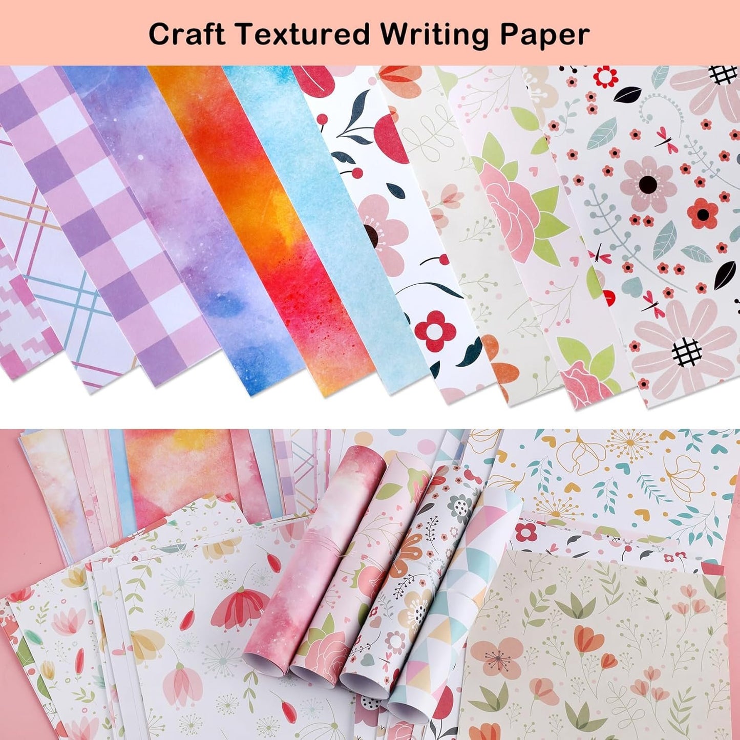 90 Sheets Decorative Stationery Paper, Craft Textured Writing Paper, Rainbow Flora Geometic Styles Scrapbook Paper, for Junk Journals, Letter Writing Invitations, Wall Art Decor, 5.7 Inch x 8.1 Inch