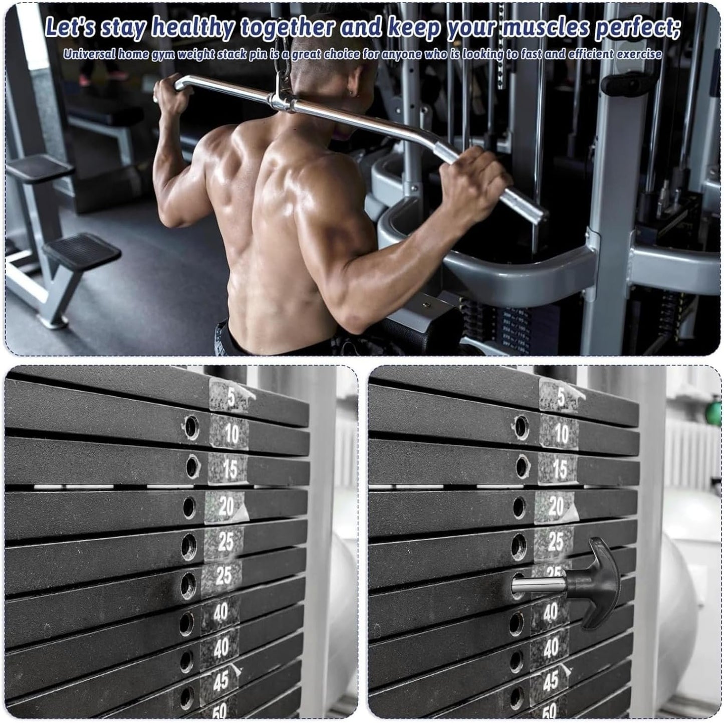 Liyquint 2Pcs Stainless Steel Weight Stack Pins - Locking Gym Pin Selector for Drop Sets, Universal Replacement Pins for Home & Commercial Gym Equipment, Fitness Machine Accessories.