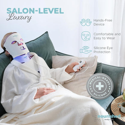 Nourished Bodynskin LED Face and Neck Mask with Near-Infrared - Blue, Red Light Therapy for Face - 228 LEDs - Skincare Tool for Wrinkles, Anti-Aging
