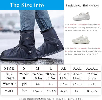 Rain Shoe Covers Waterproof Rain Boot Shoe Cover PVC Rubber Sole Reusable Anti-Slip Rain Snow Boots Overshoes Gear Shoes Durable Mud-Proof Shoe Protector for Cycling Outdoor Travel (Black, XL)