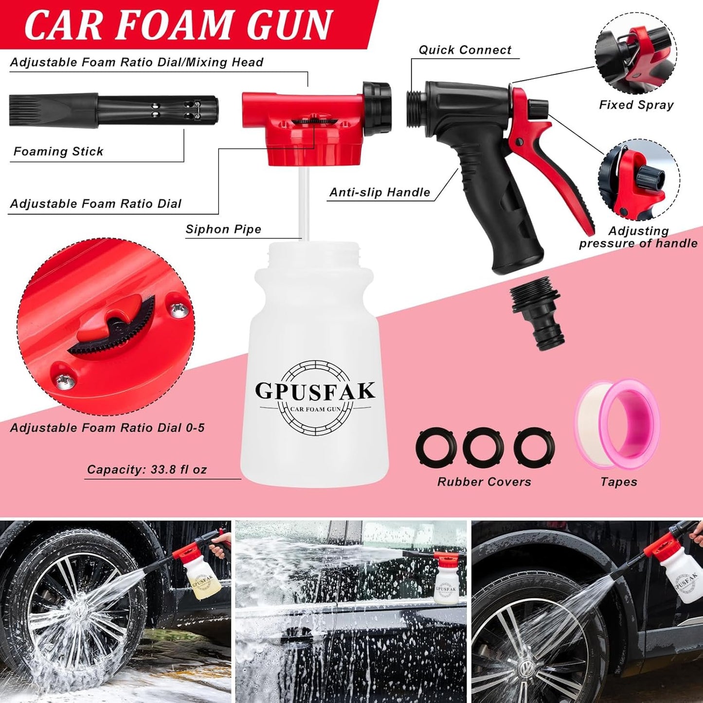 46Pcs Car Wash Cleaning Kit with Foam Gun Sprayer Detailing Brushes Car Vacuum Collapsible Bucket Windshield Cleaning Tool Tire Brush Towels Complete Interior Exterior Detailing Set for Car