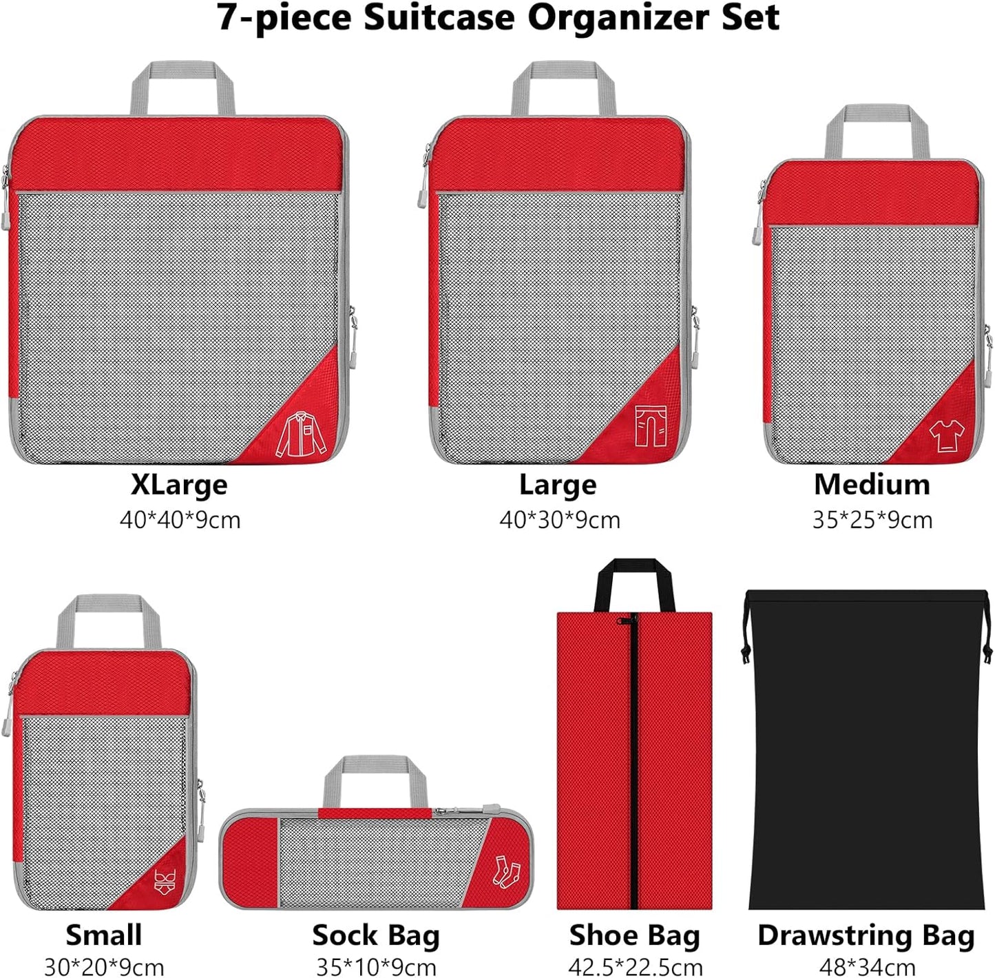 TAMOWA Suitcase Organizer Set of 7, red