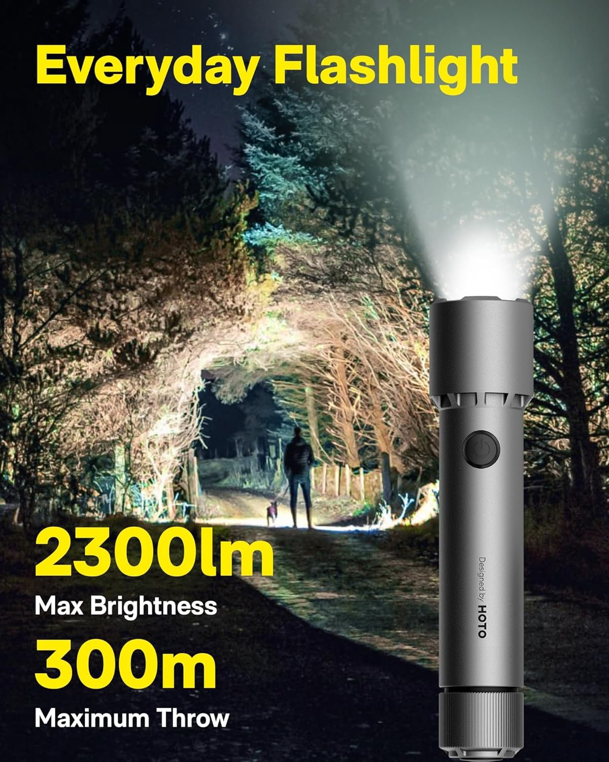 HOTO Flashlight High Lumen, Tactical Flashlight Self Defence, Rechargeable LED Torch with Clip, IP68 Waterproof, 5 Modes, USB-C Charging, Ideal for Emergency/Camping/Hiking/Climbing