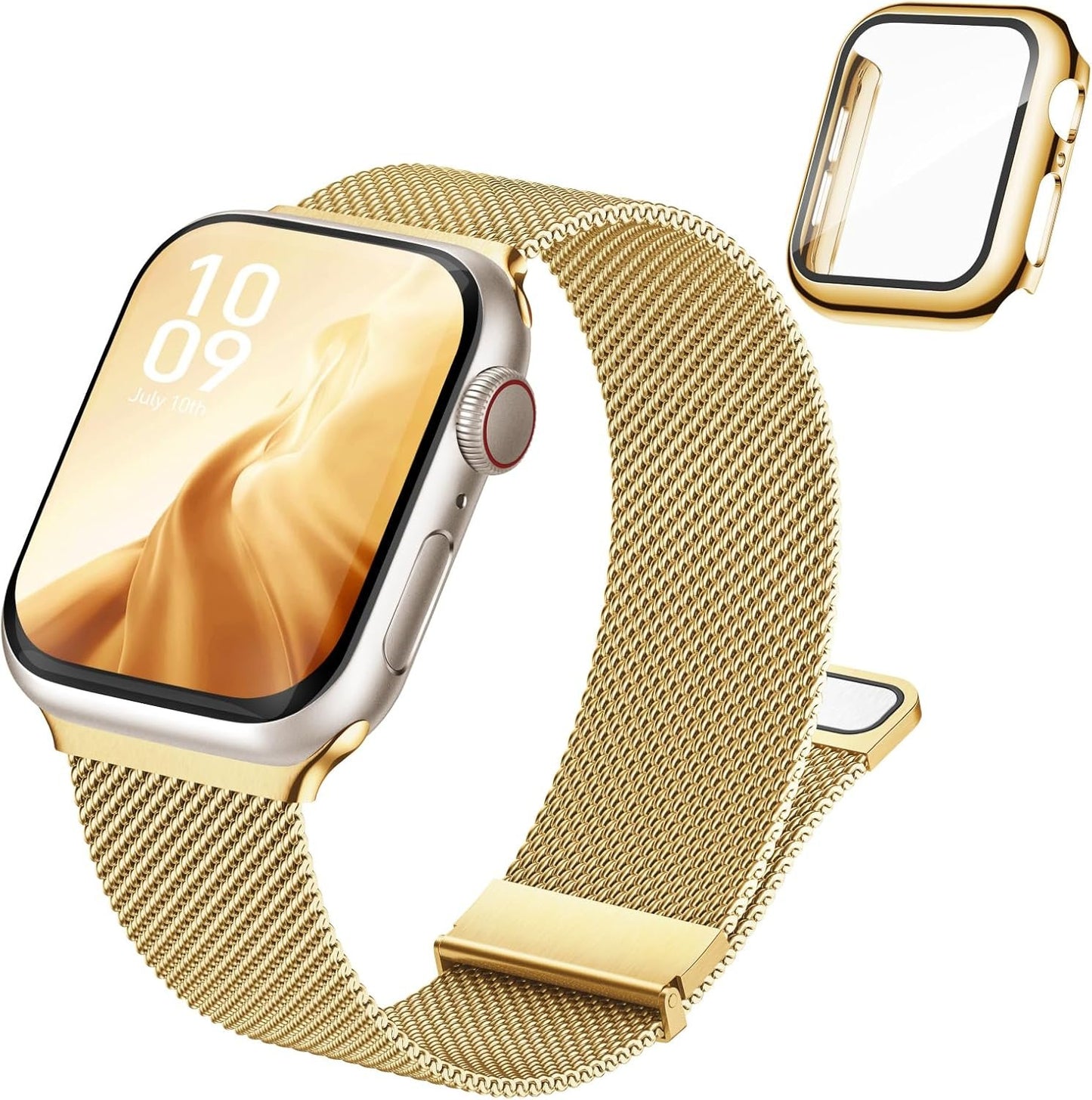 Stainless Steel Mesh Loop Compatible with Apple Watch Strap 40mm 41mm 44mm 45mm and Case with Screen Protector, Magnetic Bands with TPU Case for Bracelet Apple Watch Band Series SE 9 8 7 6 5 4 3 2 1