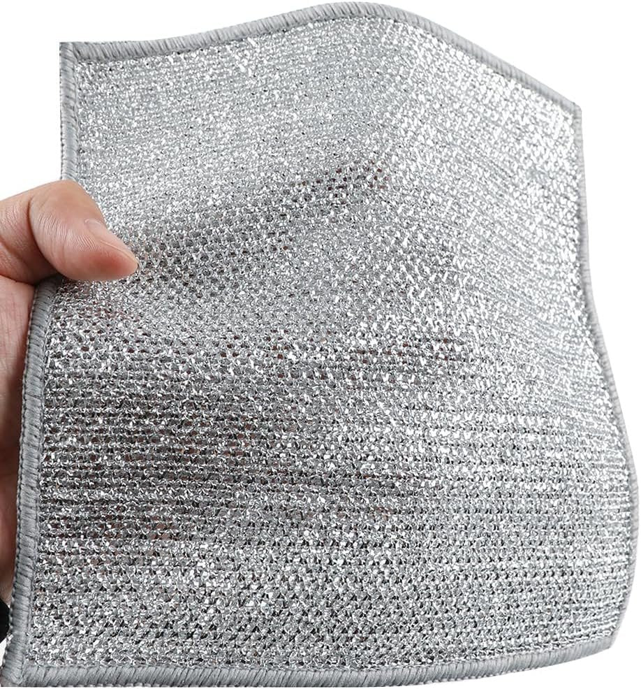 YinQin 6 PCS Double Layer Wire Dishwashing Cloths Non Scratch Stainless Steel Mesh Cleaning Cloth 20x20 cm Two Layer Multi Purpose Metal Wire Dish Cloths Rag Towel for Kitchen, Dish, Sink, Stove Top