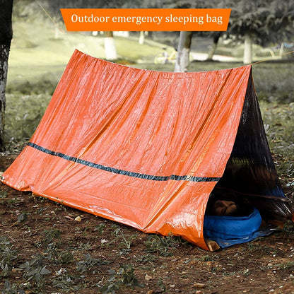 MOUMOUTEN Outdoor Camping Portable Emergency Tent, Aluminum Foil Composite Film Sleeping Bag Keep Warm Waterproof Orange Tent Shelter Survival Gear Space Blanket for Hiking Climbing