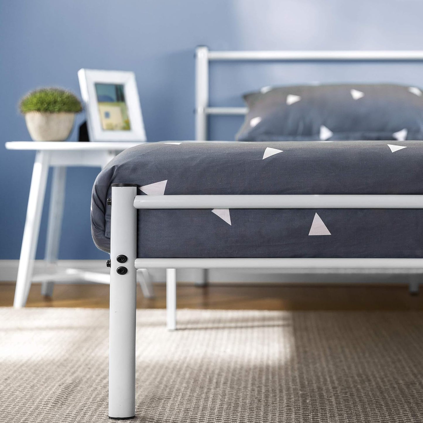 Zinus Geraldine Metal Double Bed Frame White | Steel Headboard and Footboard | Strong Steel Slats Bed in a Box