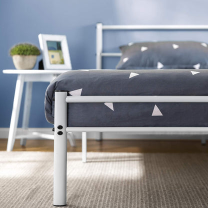 Zinus Geraldine Metal Double Bed Frame White | Steel Headboard and Footboard | Strong Steel Slats Bed in a Box