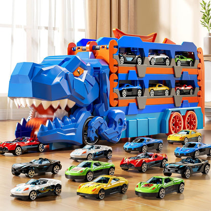 MSKOLER Dinosuar Truck Toy for Kids 3 4 5 6 Years Old - Dinosaur Cars Set, Toy Vehicle, Carrier Truck for Toddlers 3-4 Years, Race Track Set, Birthday Gifts Toys for Boys 3 4 5 6 7 8 Years Old